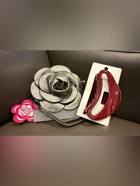 Silver Floral Wristlet & Burgundy Hair Clip